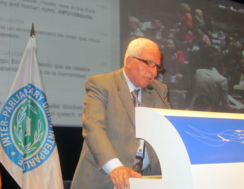 الأحمد يطالب ممثلي برلمانات العالم بالوقوف إلى جانب الحق الفلسطيني